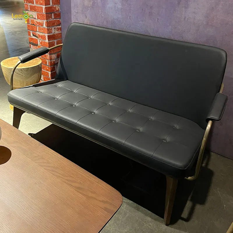 Modern Luxury Leather Studio Couch Apartment 2S Sofa Seater With Wood Legs