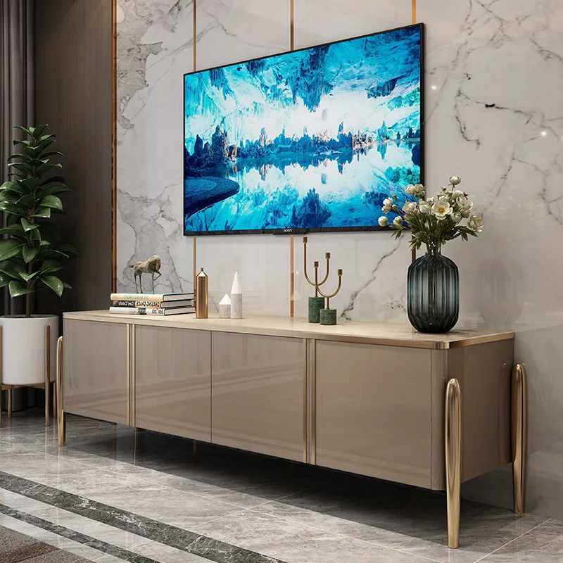 Современный классический дизайн MDF белый ТВ Стенд и закаленное стекло высокий глянцевый живописный
