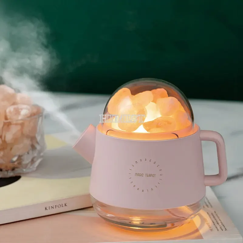 New Magic Teapot Ultrasonic Humidifier Crystal Salt Stone Fragrance Aromatherapy Diffuser With Romantic Warm Lamp