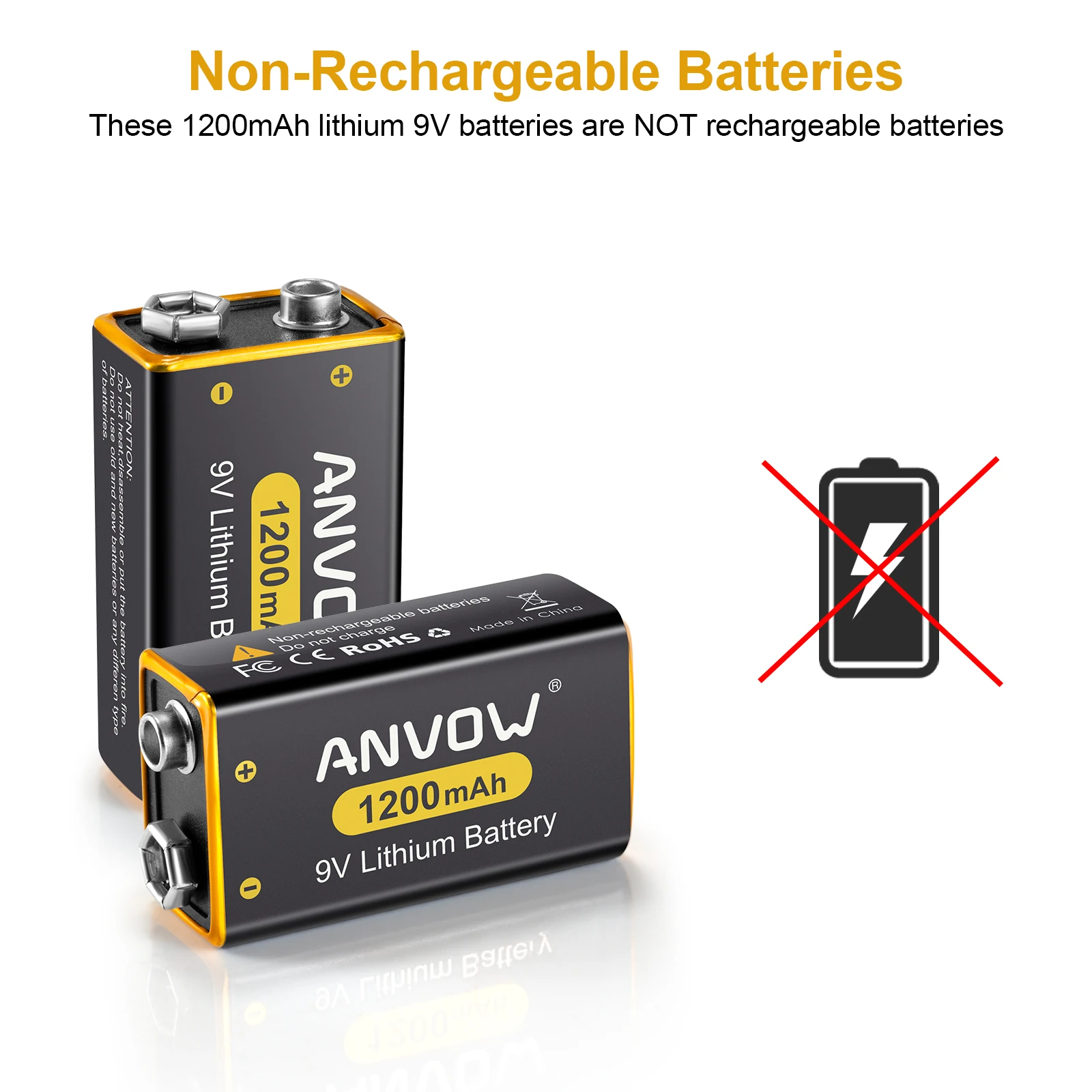 High Capacity Non Rechargeable 1200mAh Battery Pack Square Lithium 9V Batteries For Smoke Detector