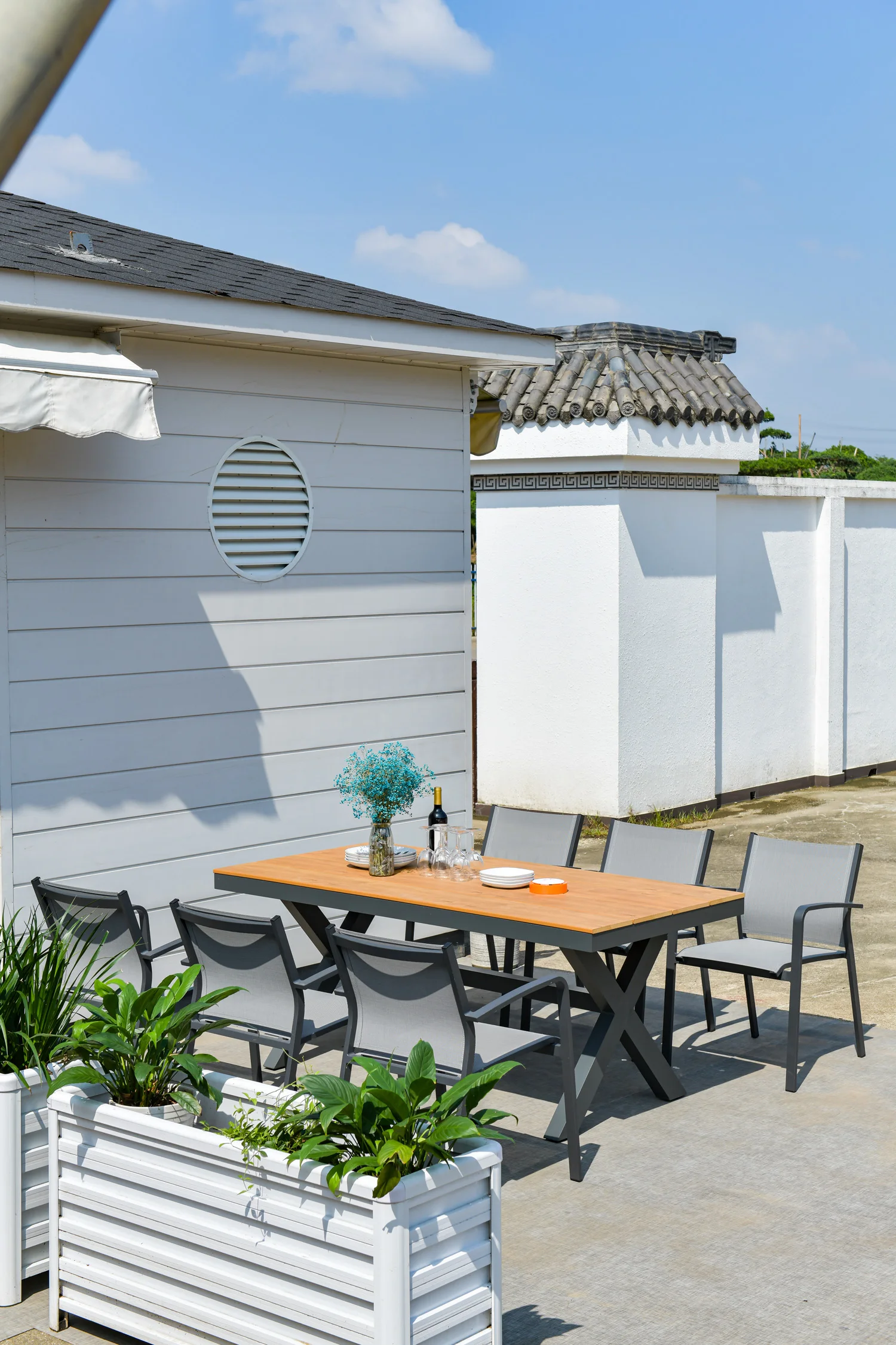 carbon grey 180 cm outdoor patio table sets  4 people leisure garden furniture rope rattan chairs waterproof wholesale