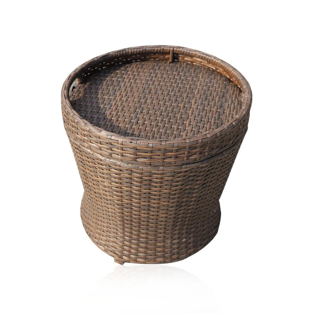 Multi-function PE Rattan Accent Table Resin Wicker Outdoor Side with Storage Function and Top Could Be Used As