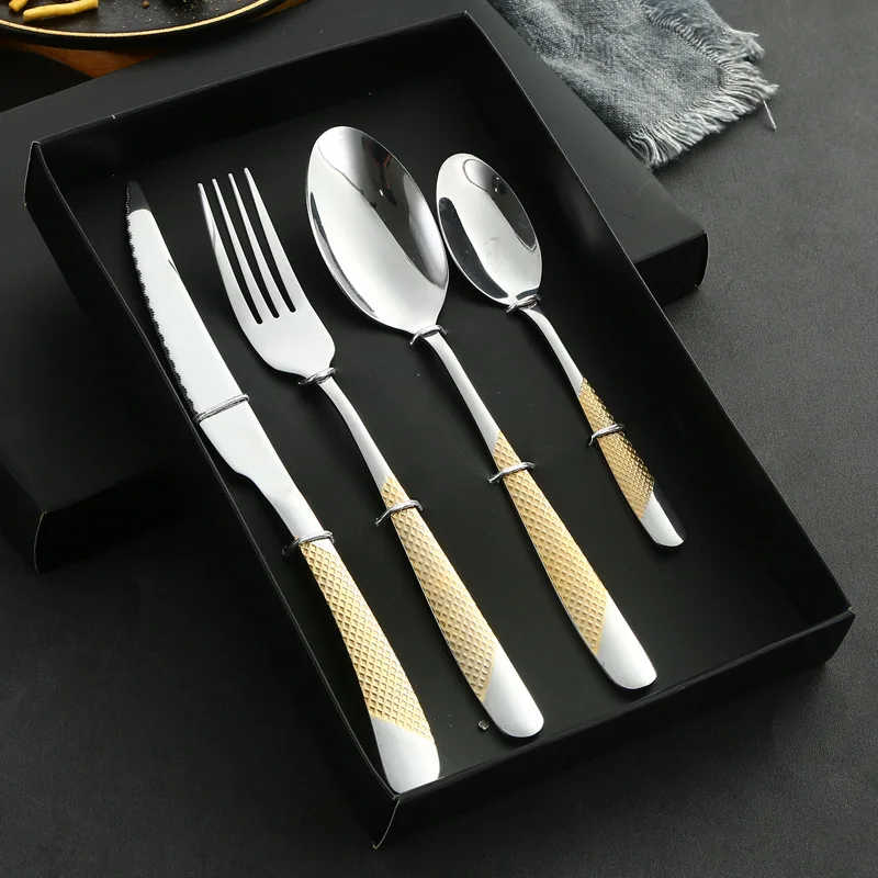 Высококачественный легкий современный нож вилка и ложка из нержавеющей стали набор столовых приборов серебра элегантный металлический в деревенском