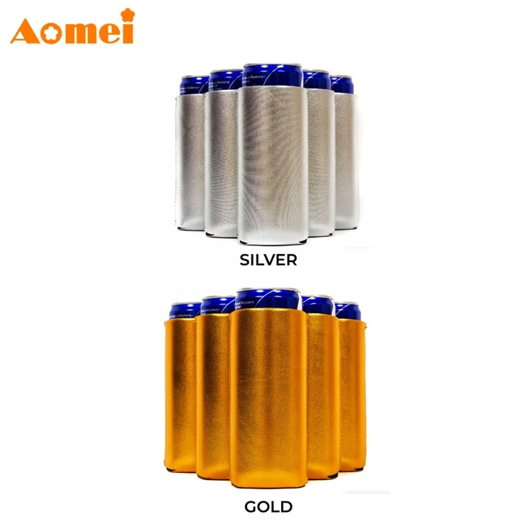 AOMEI Wholesale Customized Luminous Shimmer Glow Skinny Slim High Neoprene Drink Beer Cans Coolers Sleeve Stubby Holders