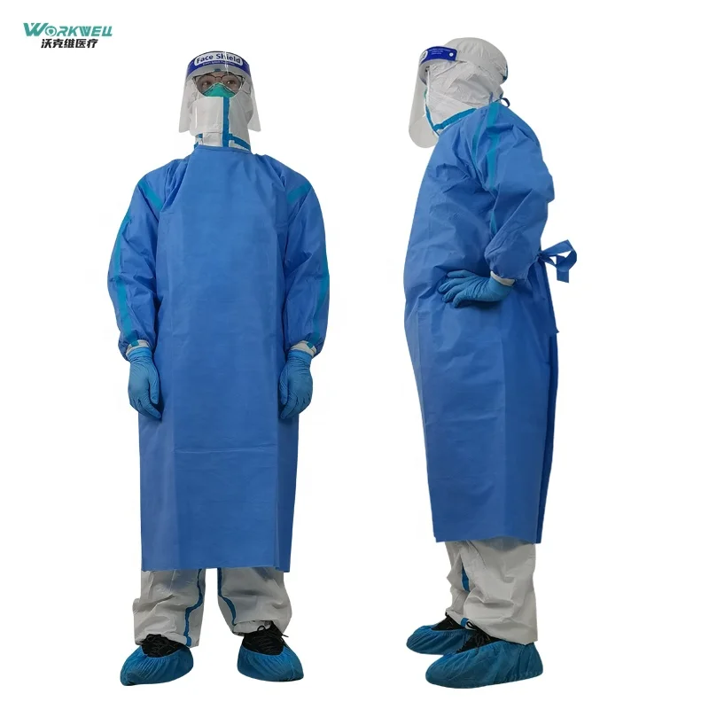 Manufacturers supply disposable non-woven surgical gown GB 19082 blue knitted cuff waterproof and dustproof ASTM F1670