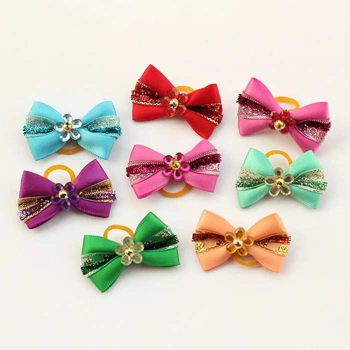 
Handmade Dog Grooming Small Flowers Ribbon Hair Bow Pet Supplies 