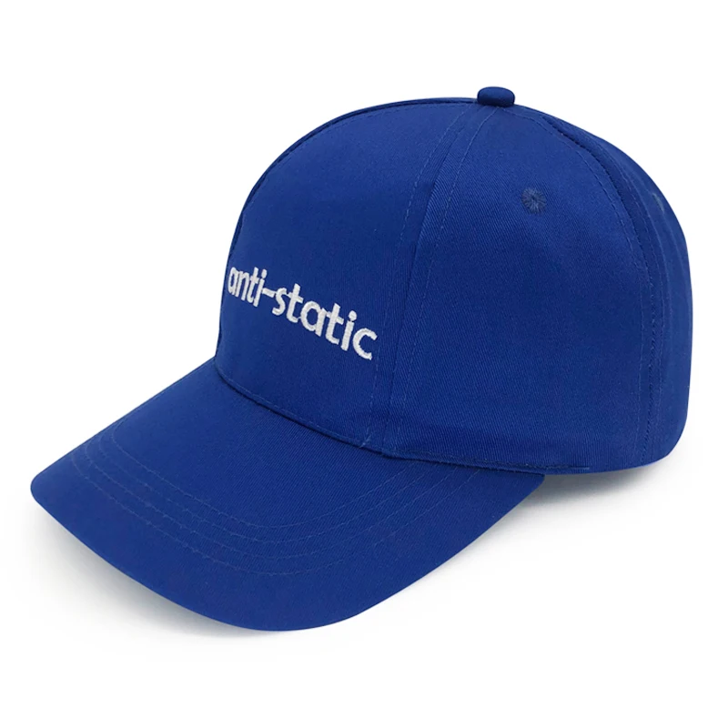 new design royal blue 6 panel anti-static cotton baseball caps with embroidery