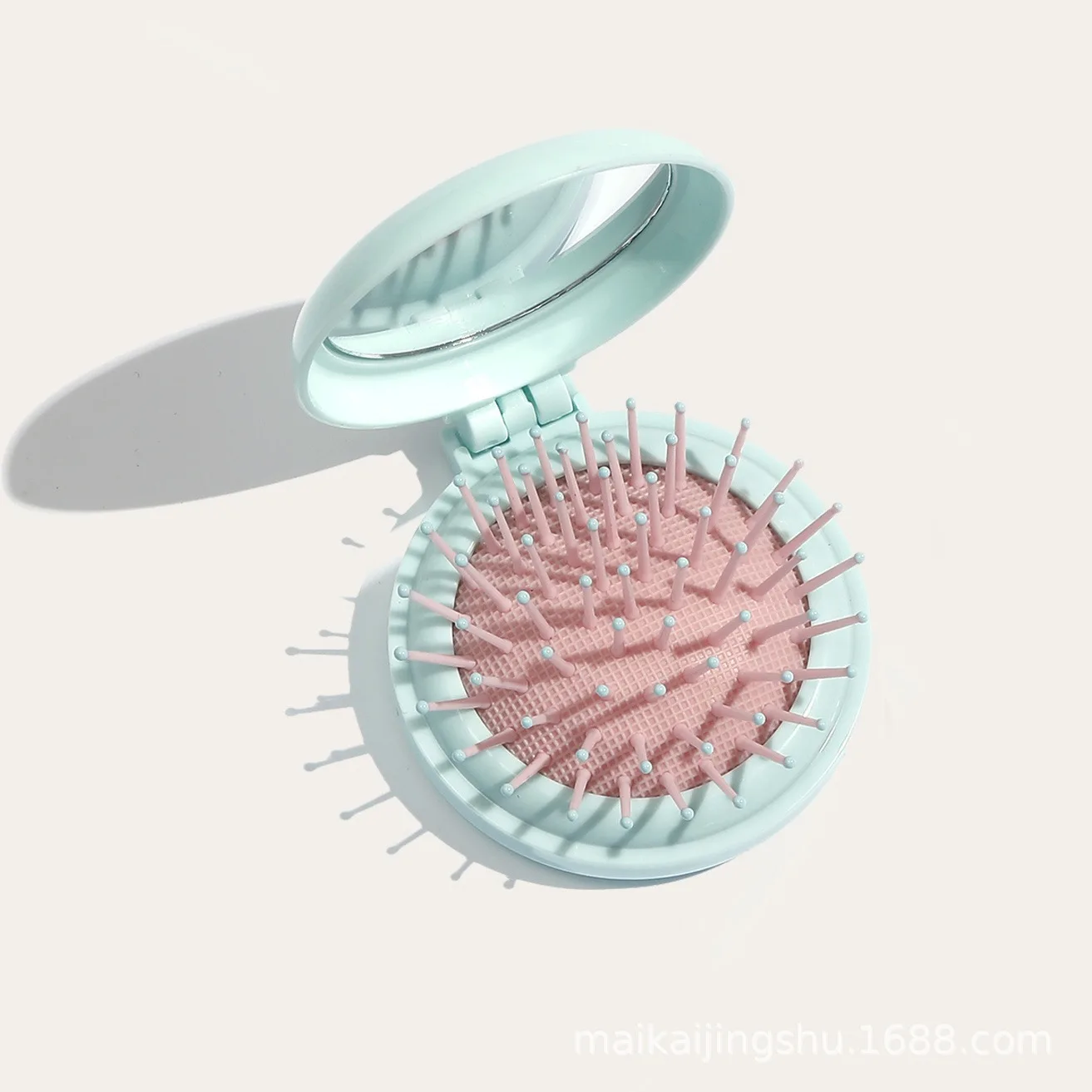 Round shape Plastic hair brush set with mirror low price folding pocket travel hair comb brush