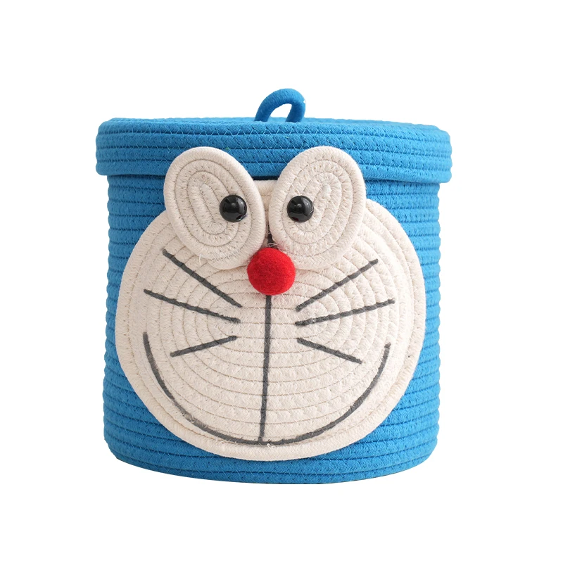 Cartoon baby diaper toy storage basket Round with cover living room cotton rope storage basket