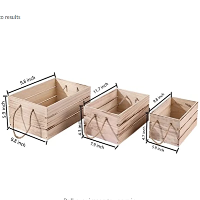 3-Piece Antique Paulownia Wood Carbonized Color For Storage Country Decoration Wooden Nesting Storage Box With Rope Handle