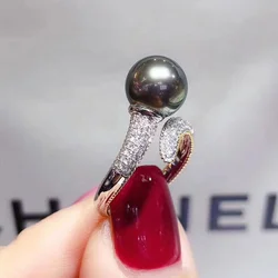 8-10 mm DIY Pearl Ring 925 silver Accessories Natural Tahitian Pearl rings s925 Sterling Silver ring simple style