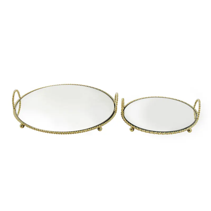 Unique Round Metal Serving Tray with Glass New Designs of Food Serving Trays for Home Decpr or Party in Stock