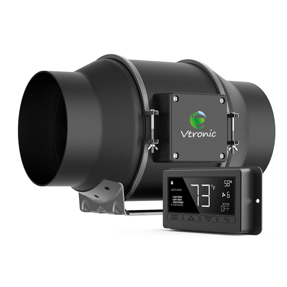 VTRONIC Temperature and humidity digital control 6 Inch Blower Exhaust Duct Fan Ec Hydroponic Inline Fan
