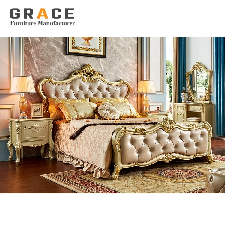 H8822G hotel Modern solid wood bed wooden luxury leather beds