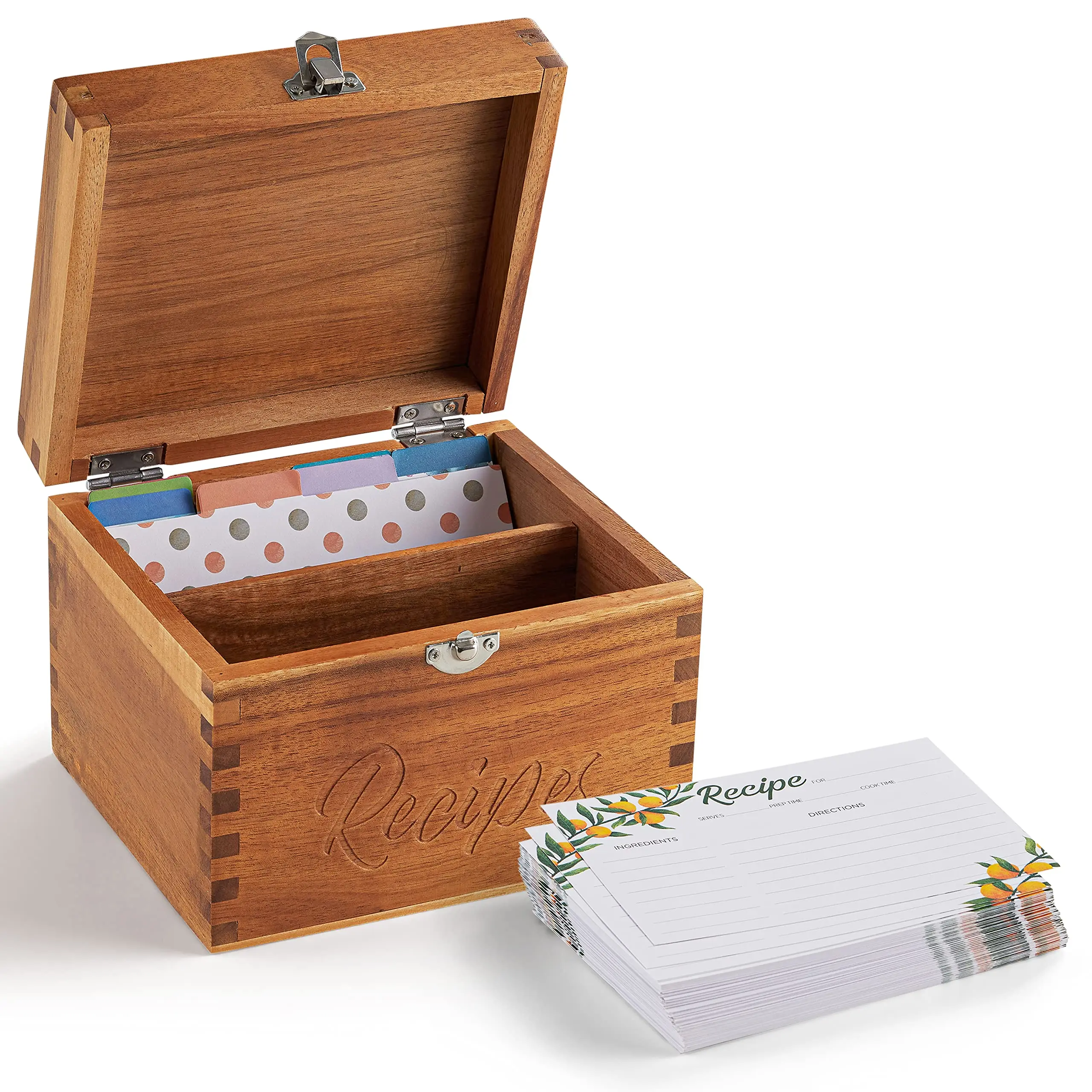 New Product Decorative Natural Wooden Storage Box Blank Recipe Box Acacia Wood Set Recipe Organizer