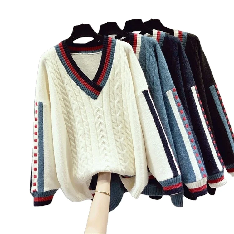 2022 New Arrival Spring Autumn  fashion women loose young ladies lazy style Loose Pullover Crew Neck sweater