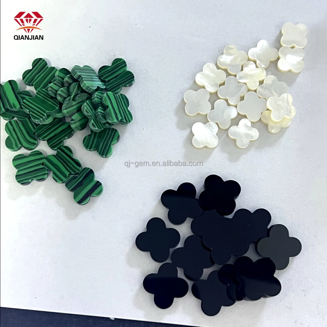 Factory Price  Black Onyx Red Agate White Shell  Exquisite Malachite Stone  Four Leaf Clover