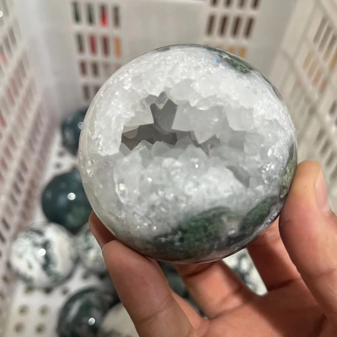 Moss Agate Sphere Druzy Agate Geode Sphere Healing Quartz Crystal Sphere for decoration