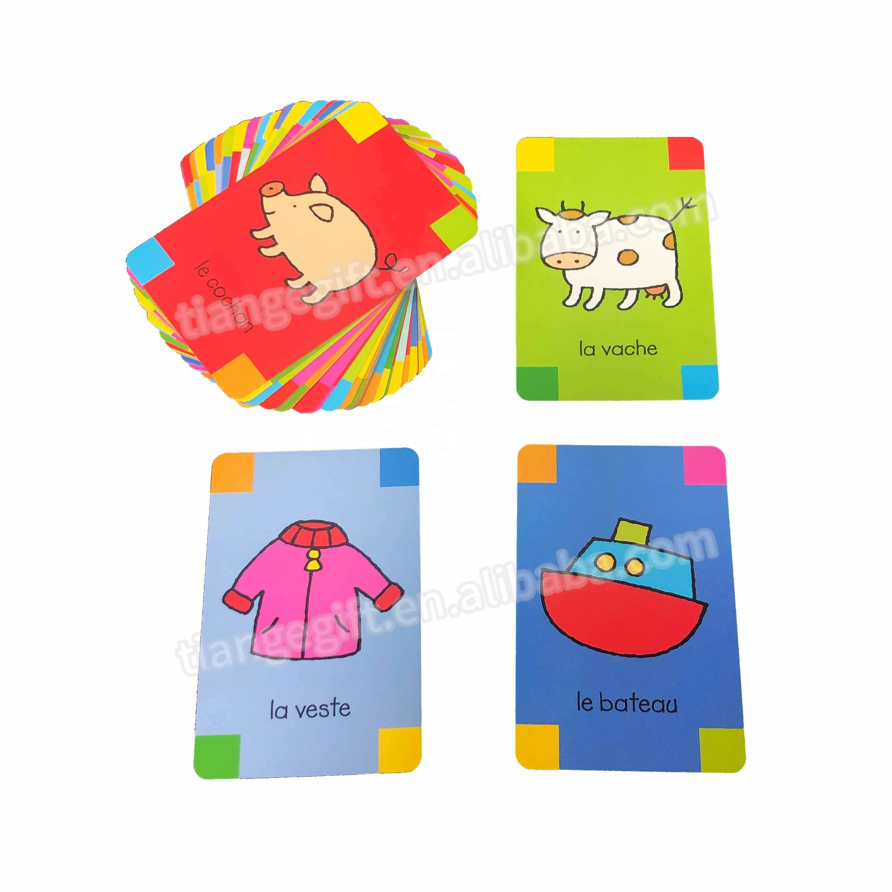 custom printing big size different themes early learning memory flash cards for children