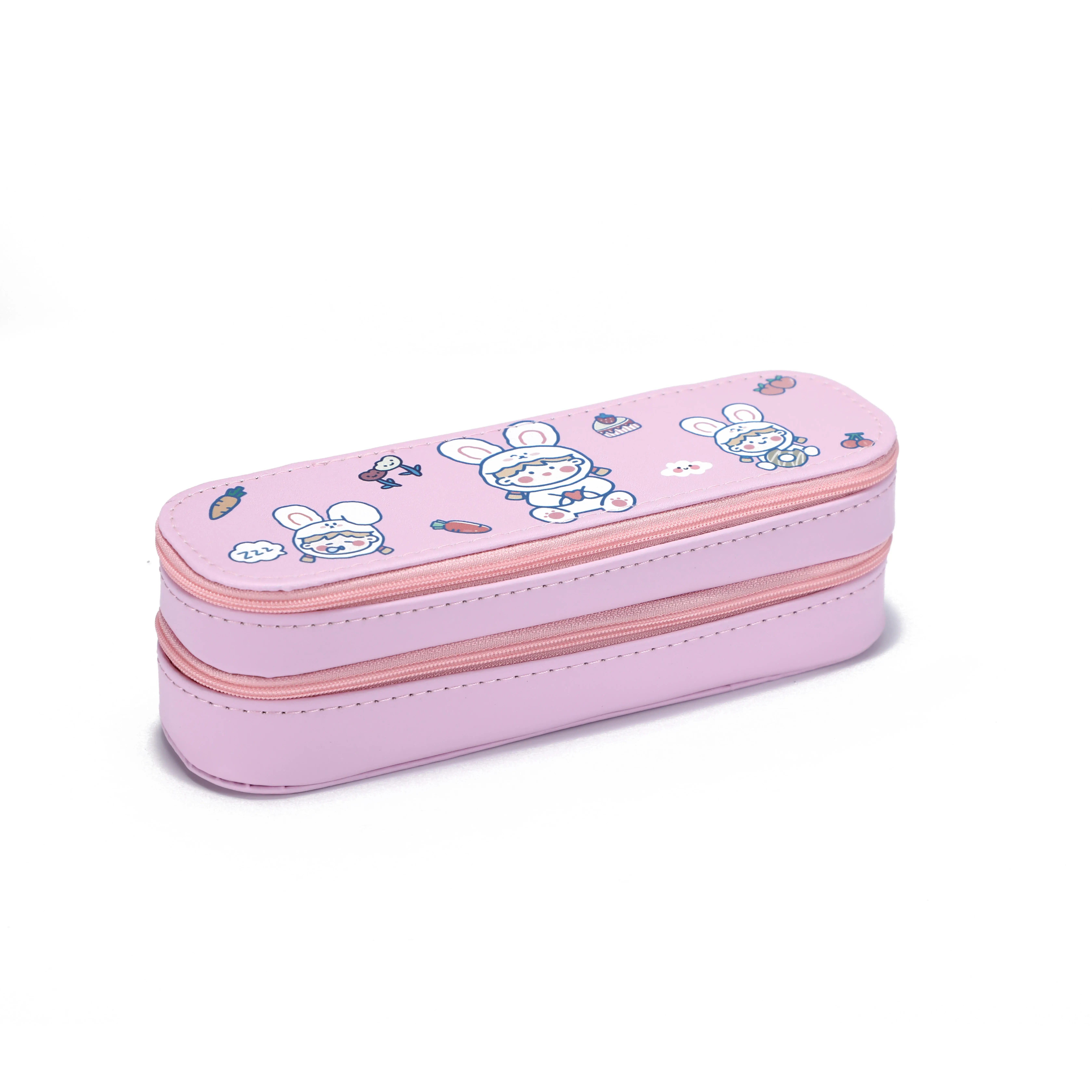 Wholesale Full Color Printing PU Pencil Pouch Bags Cases with 2 Layers and 2 Zippers for School Office Student Boys & Girls
