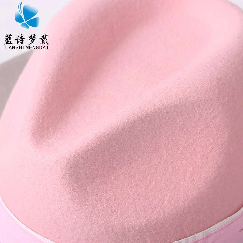 Elegant French Winter And Autumn Women Fedora Hats Top Pink Bowler