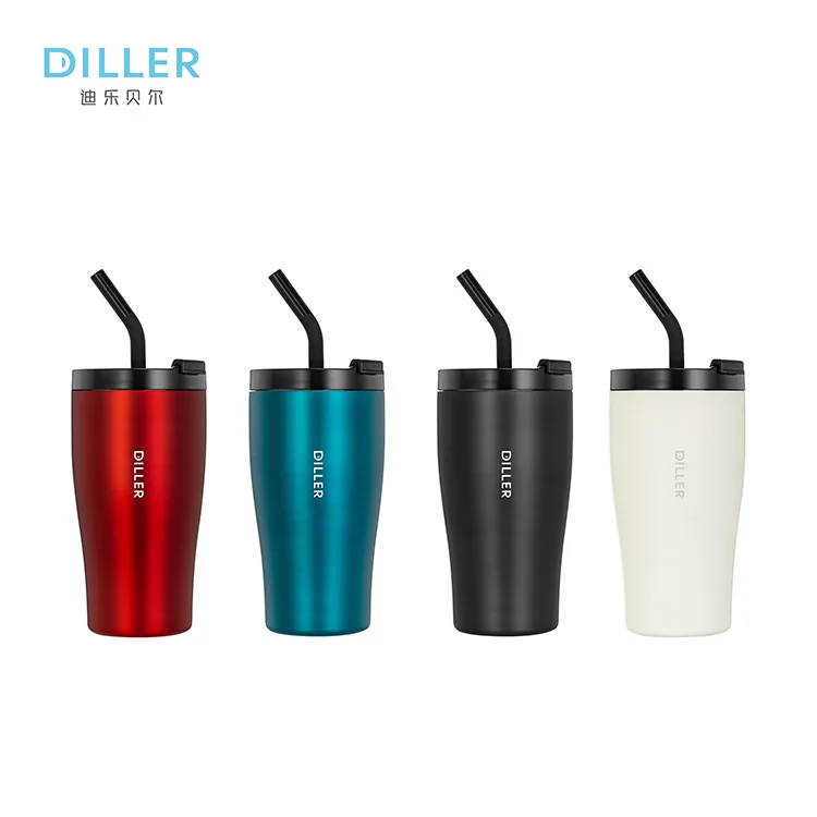 Custom wholesale double walled vacuum insulated stainless steel coffee tumbler mug with straw