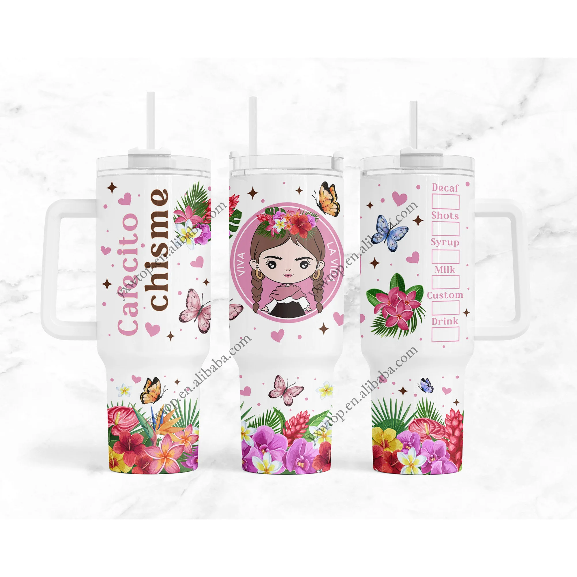 valentines gift Custom logo printed mexican cafecito y chisme Concha portable 40oz stainless steel insulated coffee tumbler mugs