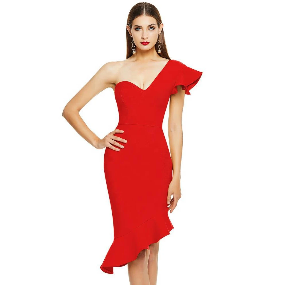 Custom Summer Luxury Beautiful Pencil Casual One Shoulder Red Bodycon Sexy Womens Dresses