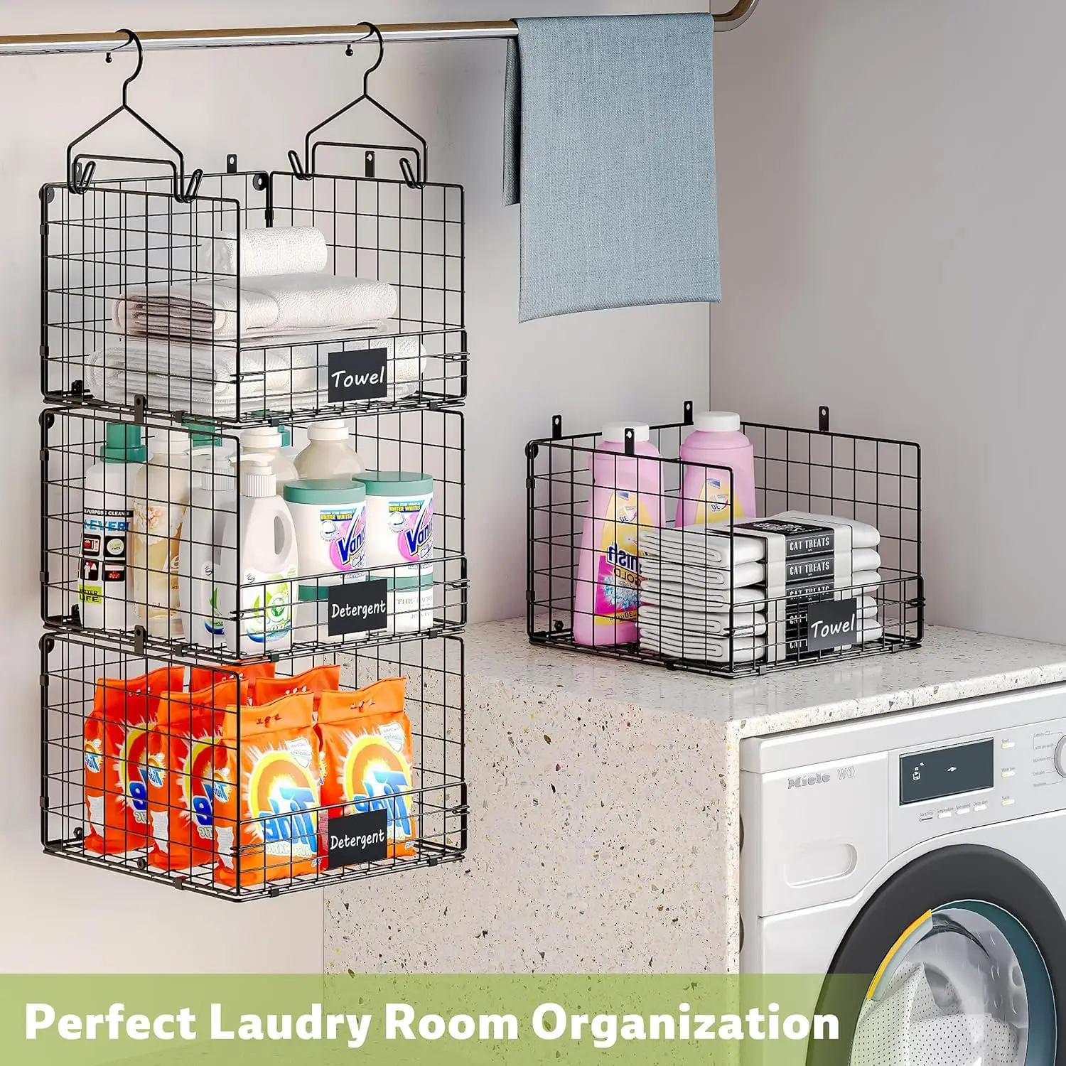 Hot sale 4 Tiers Hanging Closet Shelves Organizer Hooks Wall Mount Cabinet Wire Storage Basket Bins mesh basket for wardrobe