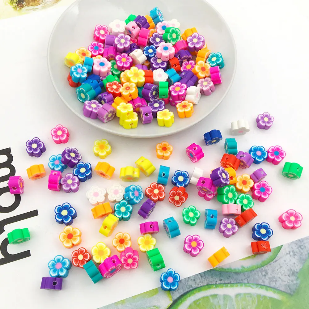 100pcs/bag Handmade Polymer Clay Beads Flower Heart Smiley Loose Beads For DIY Necklace Bracelet Jewelry Accessories
