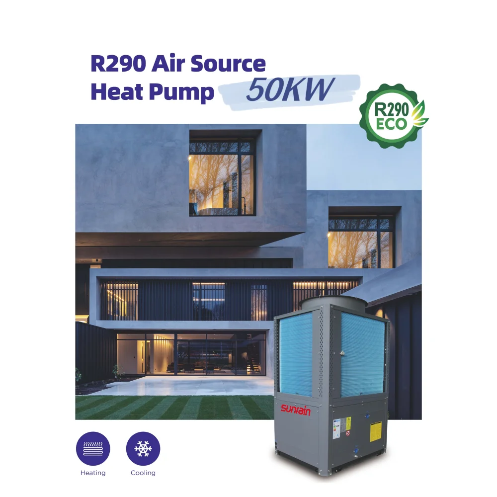 R290 Gas High Temperature EURO BAFA ERP CE CERT Inverter Heating Cooling Heat Pump Air To Water 50KW for Commercial Project
