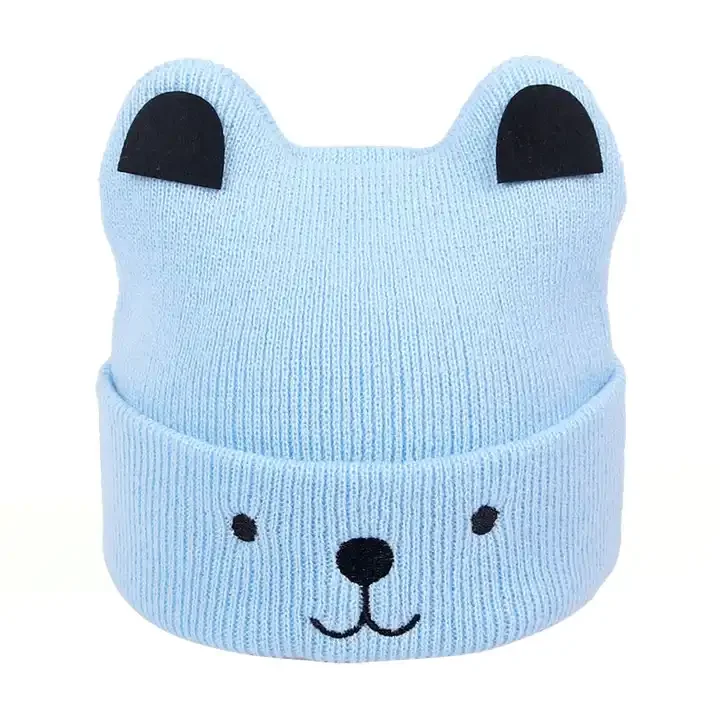 Wholesale Winter Funny Children Baby Hats Embroidery Cat Ears Beanie Knitted Kids Hat