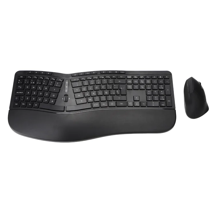 Ergonomic Wireless Keyboard and Mouse Combo with Adjustable Palm Rest and Membrane Low Profile Keys