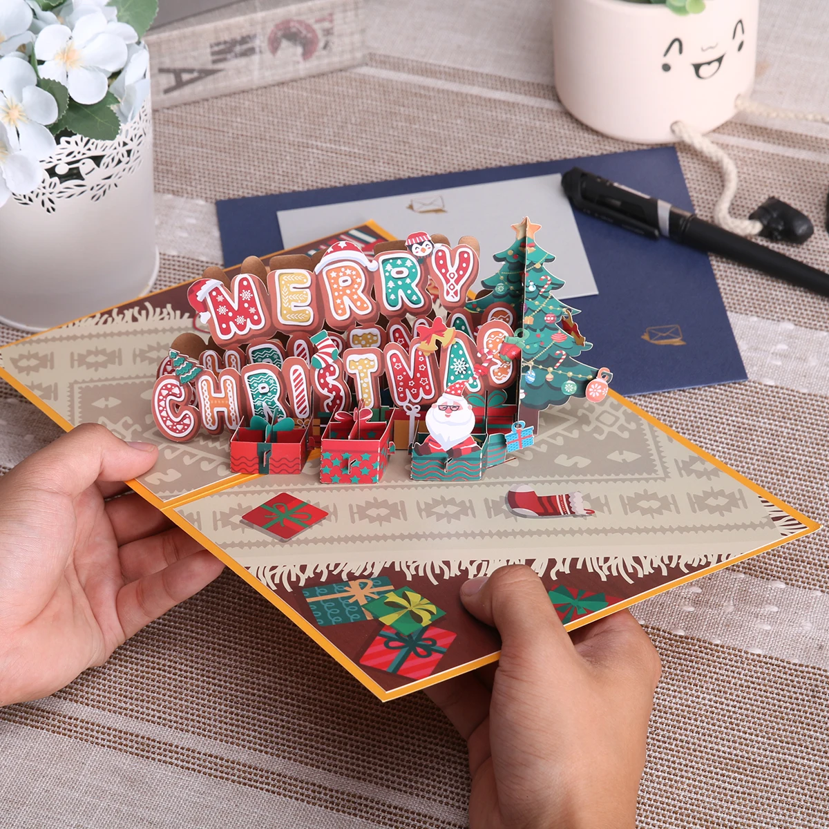 Merry Christmas Gift Card 3D Pop Up Xmas Greeting Cards for Winter Holiday New Year