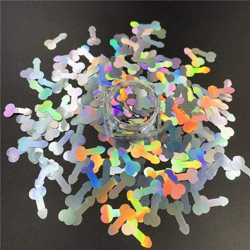 Высококачественный голографический серебряный блеск в форме пениса для