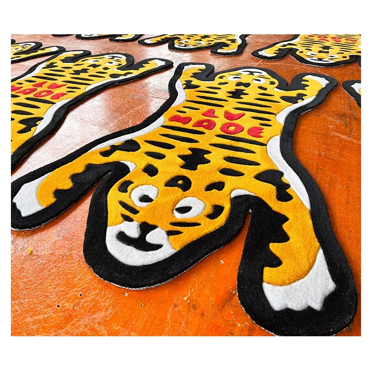 Factory wholesale custom carpets and rugs tiger design irregular shape carpet hand tufted acrylic rug