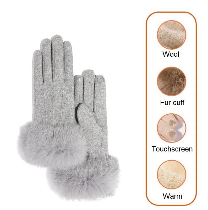 AGRADECIDO Custom Logo Winter Gloves Luxurious Women  Fur Wool Gloves