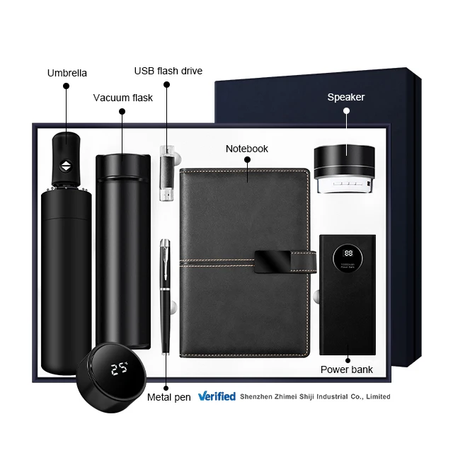 luxury custom logo promotional corporate notebook  vacuum flask power bank 7 in 1 business gifts set for executives men