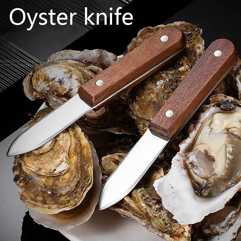 Factory wholesale high quality non slip stainless steel oyster knife with wooden handle shucking knife