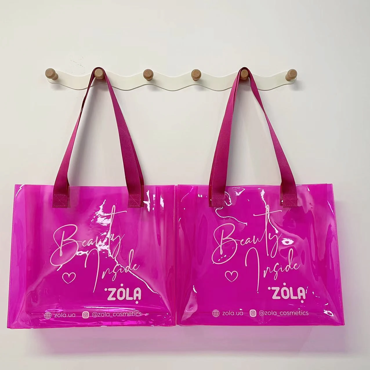 Wholesale clear hot pink PVC large tote shopping bags custom logo gift bag for wedding packaging bag