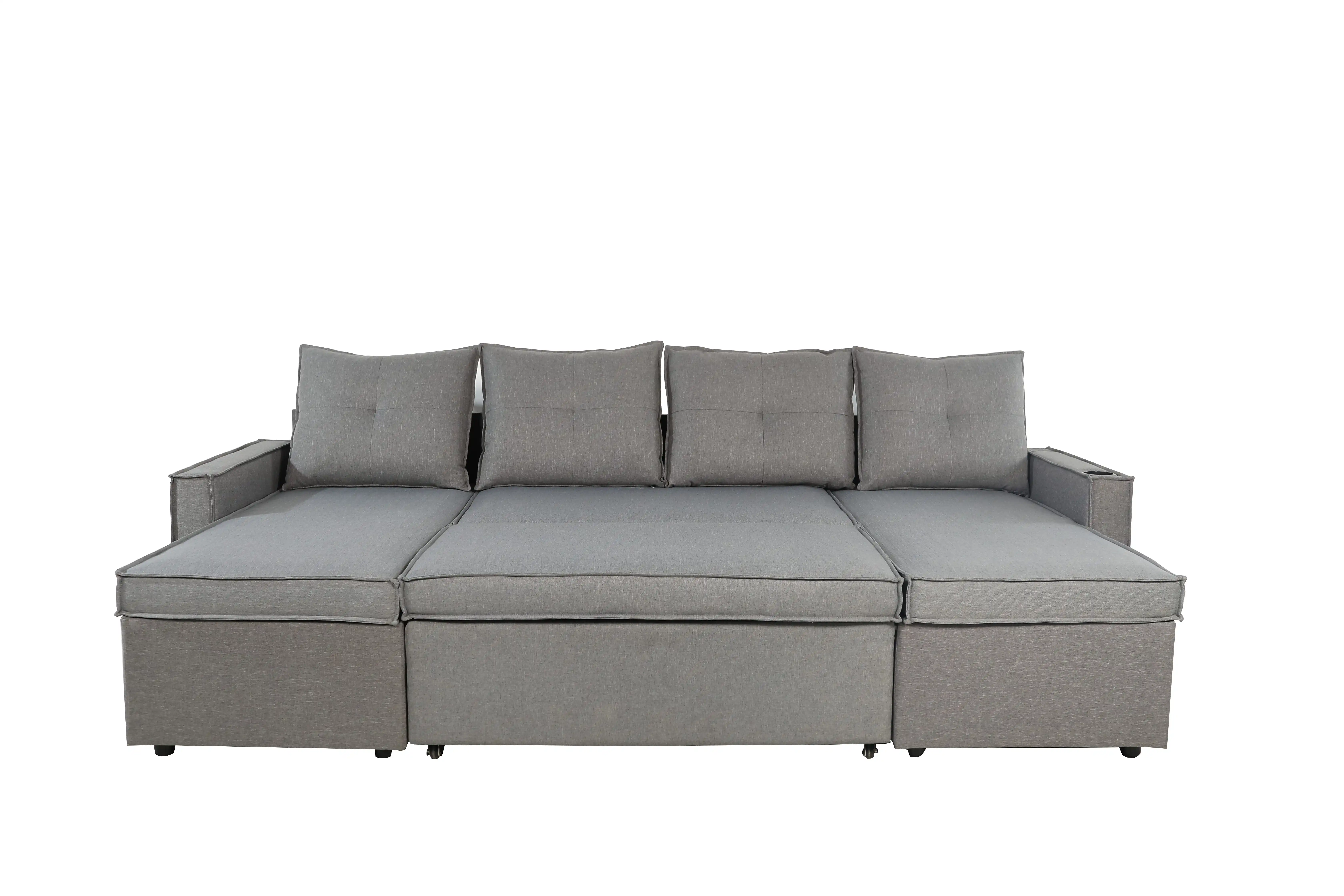 High Quality Fabric Mutil-Functional U-Shaped Smart Corner Sofa Bed Small Size Modern Apartment Leisure Lounge Living Room