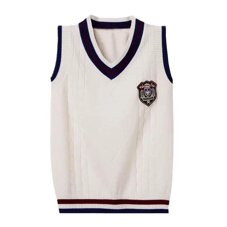 Custom Primary School Sweater Jumper High School Long Sleeve v-neck Knitted Sweater School Uniforms College Knit Vest