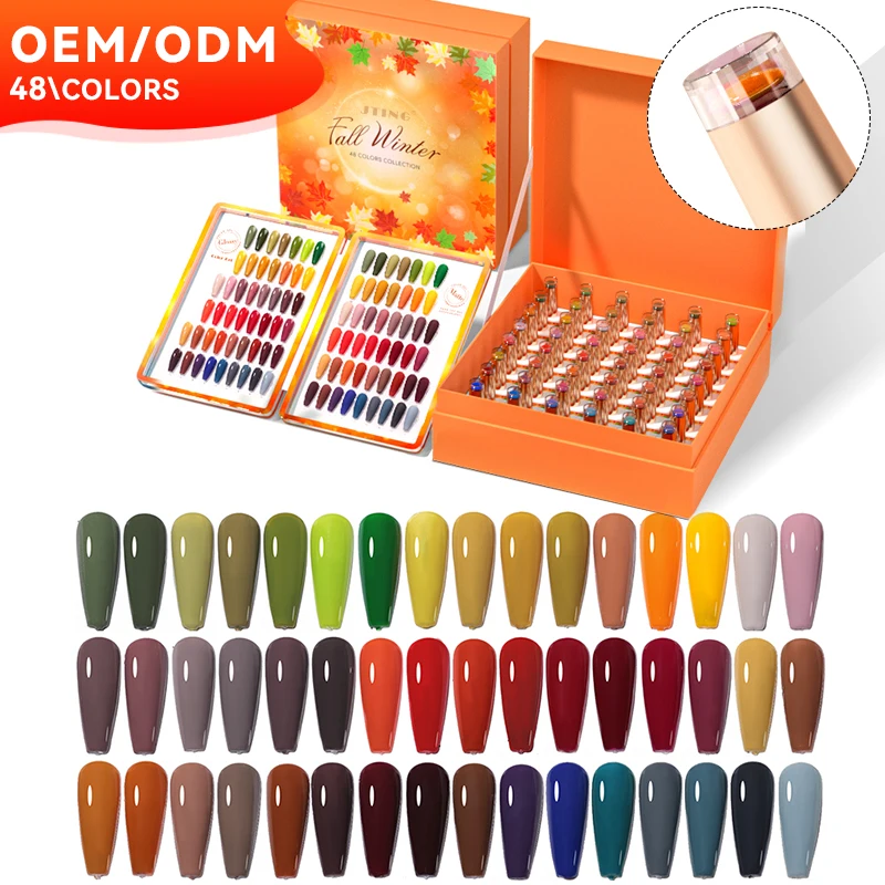 JTING Newest Arrival Fall Winter Season Nail Gel Polish Collection 48colors Set Box with Free Color Book OEM Free Samples Design