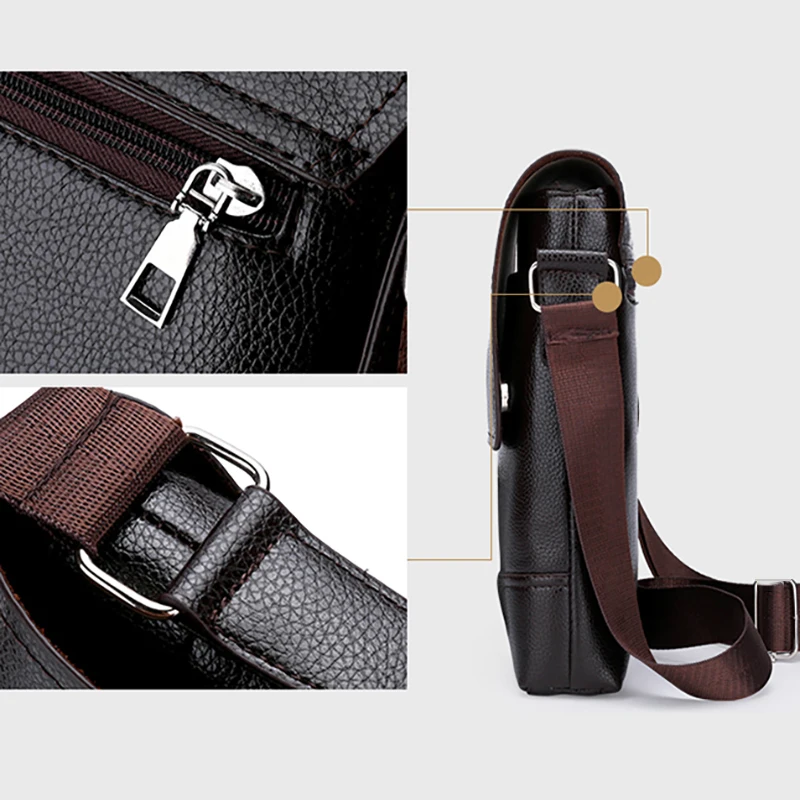 Factory Sales Cheap Custom Waterproof Soft PU Leather Square Men Briefcase Shoulder Crossbody Messenger Bag