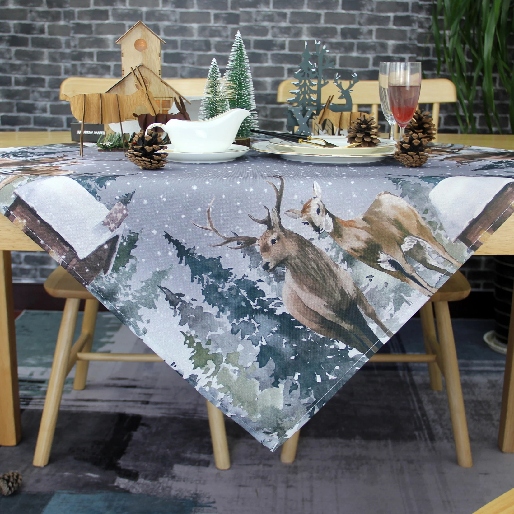 polyester square decoration Christmas digital  Printed  table Cloth