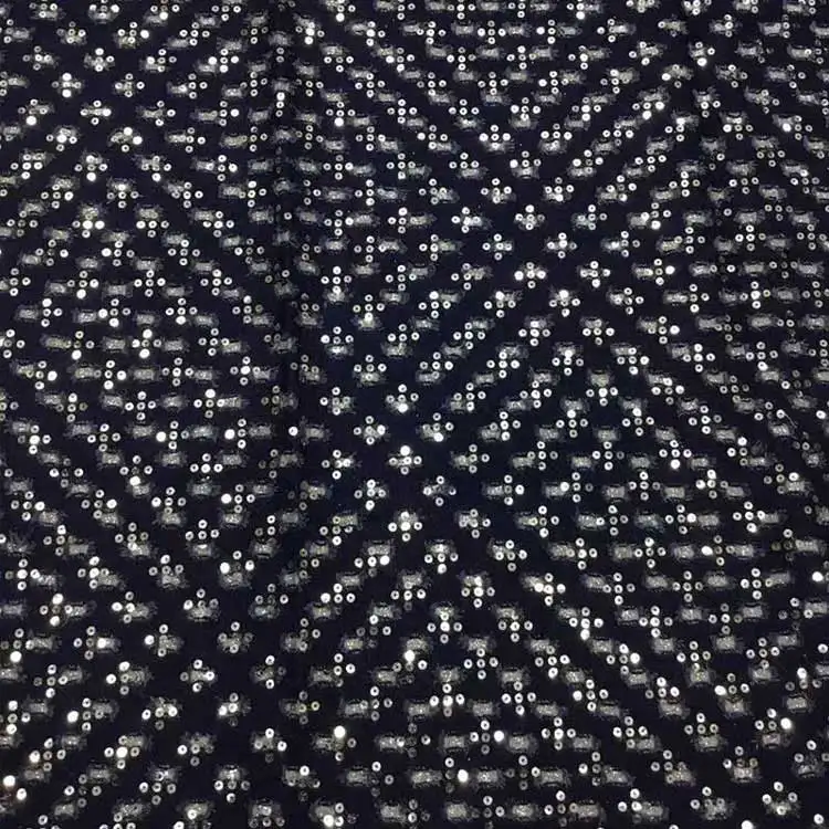 New design polyester sequin perforated Hollow stretchable embroidered cotton denim fabric for clothes