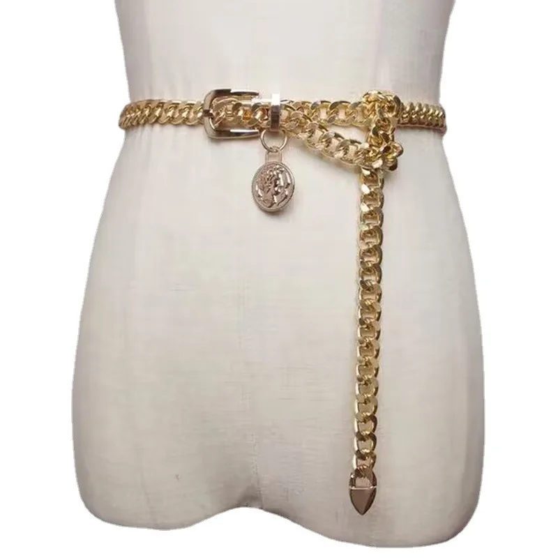 Wholesale Fashion Metal Portrait Pendant Waist Chain Female Personality Thick Chain Decorative Belt Metal Single Circle