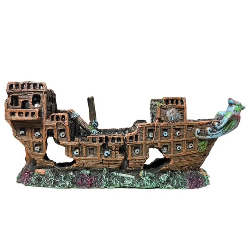Ancient resin pirate sunken ship wreck fish tank accessories decoration polyresin aquarium decor ornaments