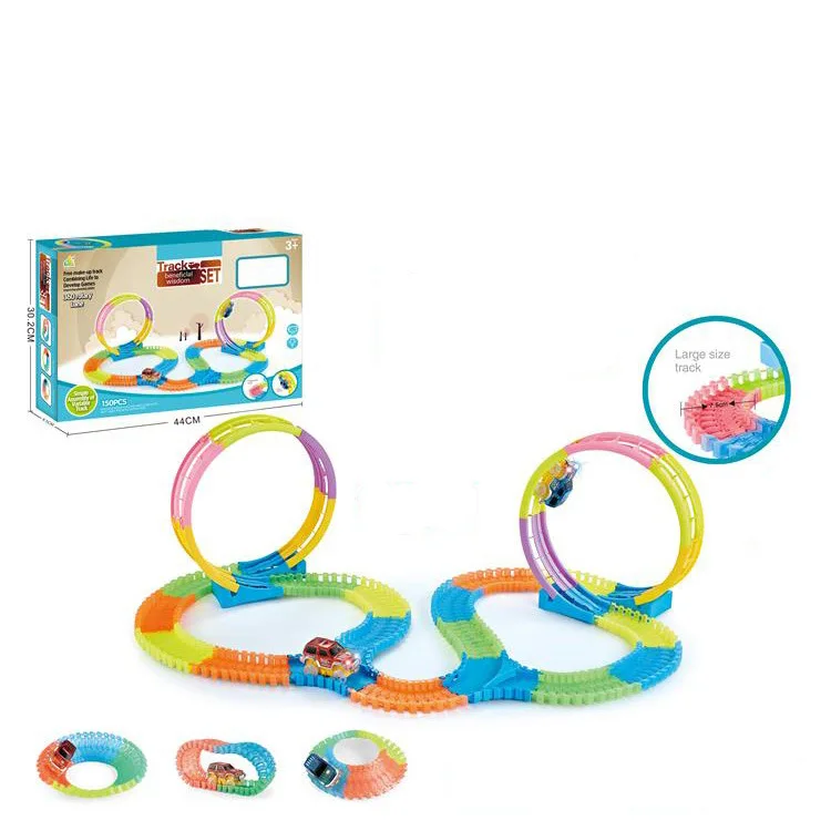 New Product 150PCS Luminous rail car set racing track DIY Roller coaster electric car track toy