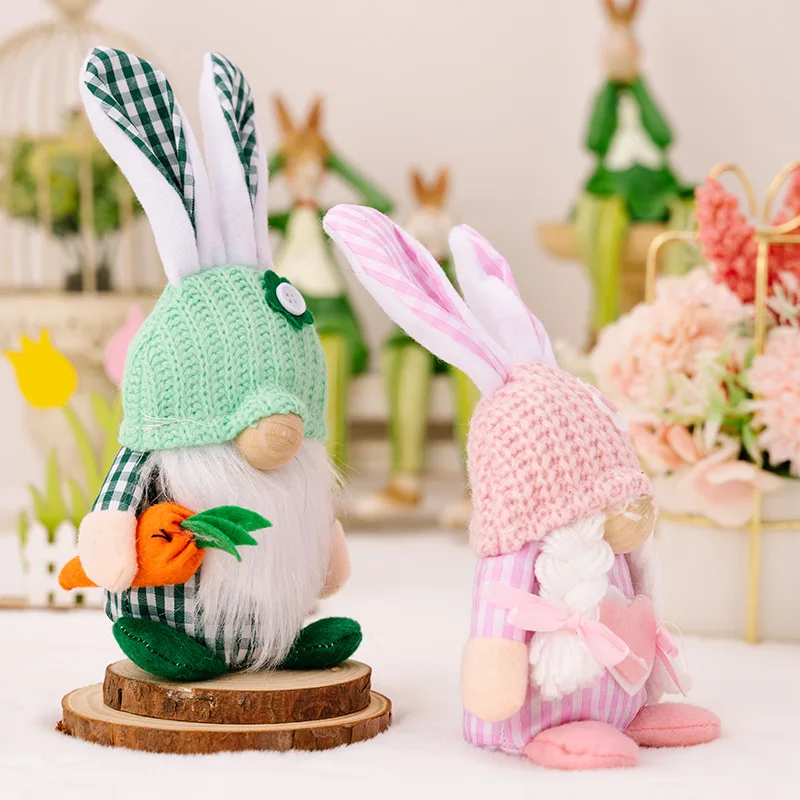 Hot Selling Easter Decorative Products Knitted Easter Rabbit Doll Decoration Faceless Dwarf Standing Rabbit Dolls